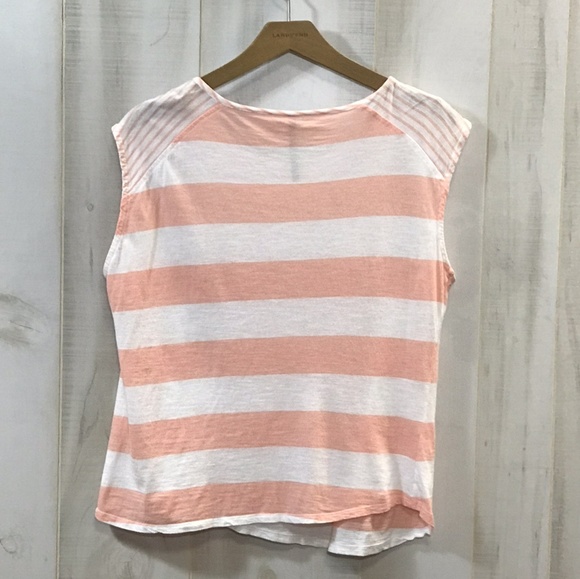 Lauren Conrad Pink White Stripe Top Lace M Boho - Picture 2 of 3